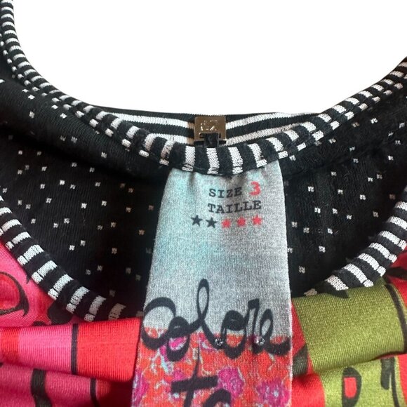 Volt Designs Rose Print Dress Stripe Back Colorful Stretch Size 3 Large Women's - Picture 6 of 13